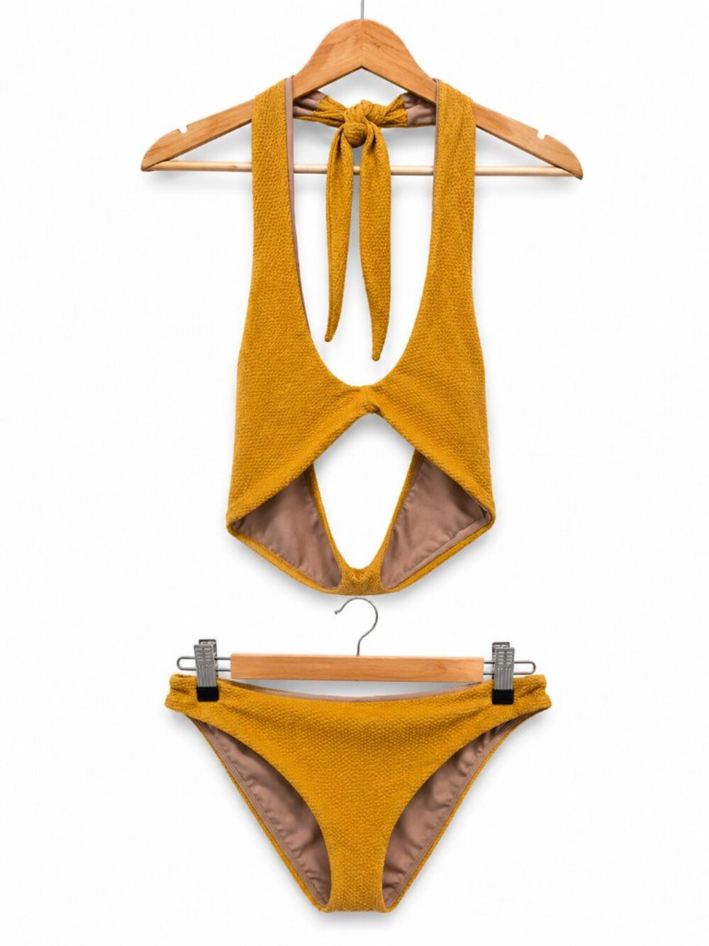 Tularosa Mustard Yellow Textured Cutout Bikini Set